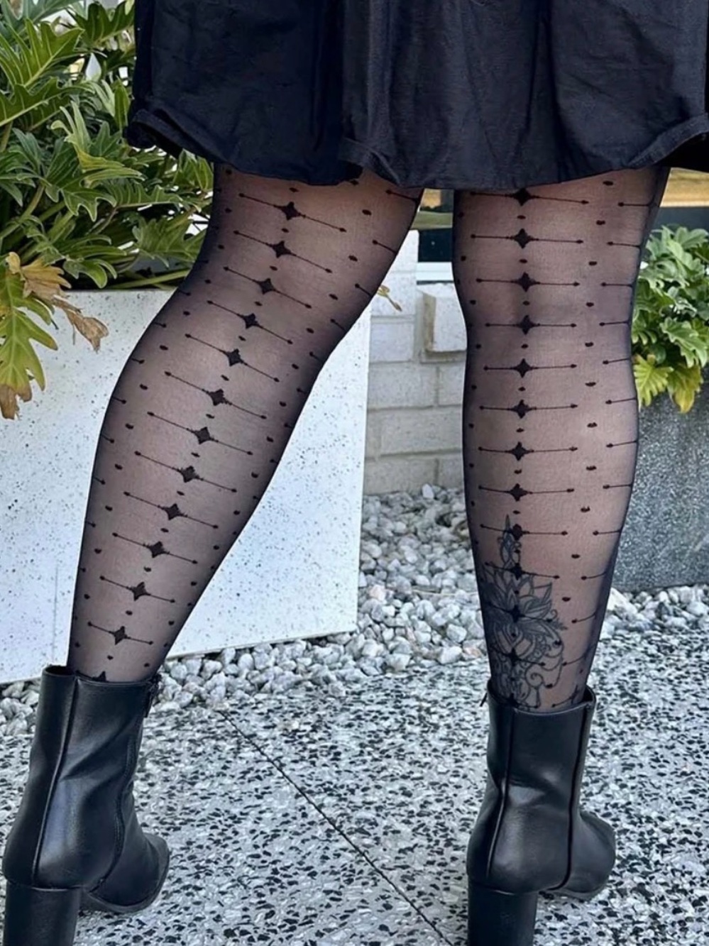 Sheer Black Decorative Patterned Tights - Women's Hosiery